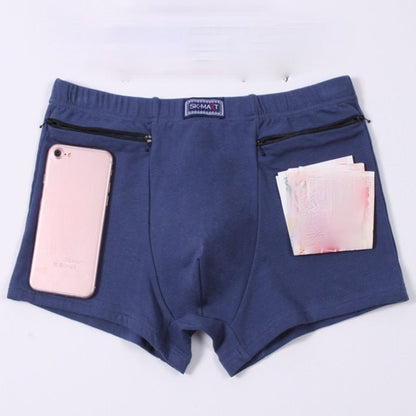 Men's Zippered-Pocket Anti-Theft Cotton Underwear Boxer Briefs - ULT Gear